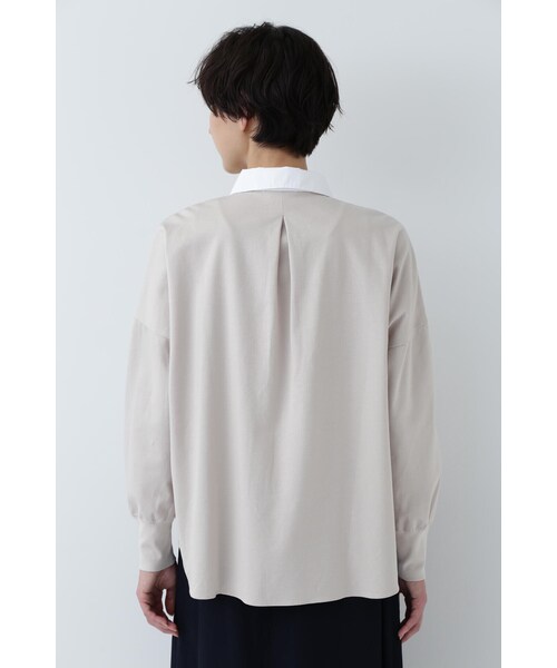 human woman(ヒューマンウーマン)の「◆コットンポンチ襟付きカットソー(Tシャツ/カットソー・レディース・ベージュ/ネイビー・MEDIUM)」の8枚目の写真