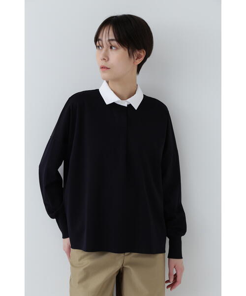 human woman(ヒューマンウーマン)の「◆コットンポンチ襟付きカットソー(Tシャツ/カットソー・レディース・ベージュ/ネイビー・MEDIUM)」の16枚目の写真