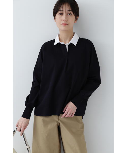 human woman(ヒューマンウーマン)の「◆コットンポンチ襟付きカットソー(Tシャツ/カットソー・レディース・ベージュ/ネイビー・MEDIUM)」の3枚目の写真