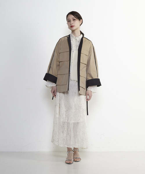 Soffitto 丸首立体ポケットシャンブレーショートコート　ベージュ系フリー soffitto（ソフィット）の「丸首立体ポケットシャンブレーショート