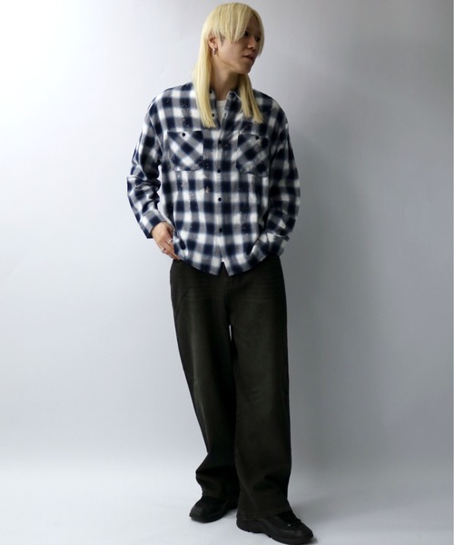 セール】ダメージ加工 ブリーチ加工 オンブレチェック レギュラー