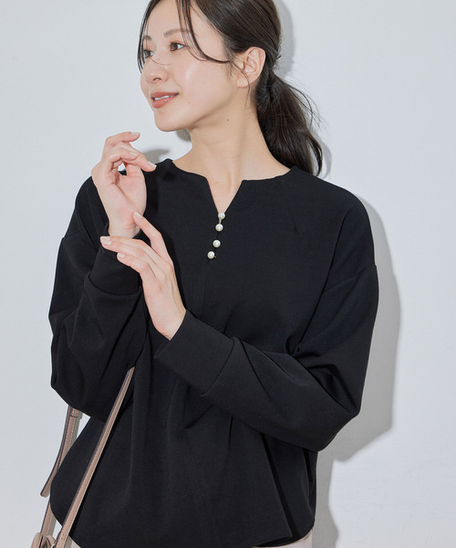 Jayro(ジャイロ)の「パールドロップカットソープルオーバー(Tシャツ/カットソー・レディース・ホワイト系その他/カーキ/ブラック・FREE)」の3枚目の写真