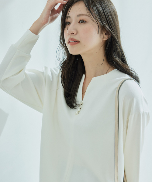 Jayro(ジャイロ)の「パールドロップカットソープルオーバー(Tシャツ/カットソー・レディース・ホワイト系その他/カーキ/ブラック・FREE)」の4枚目の写真