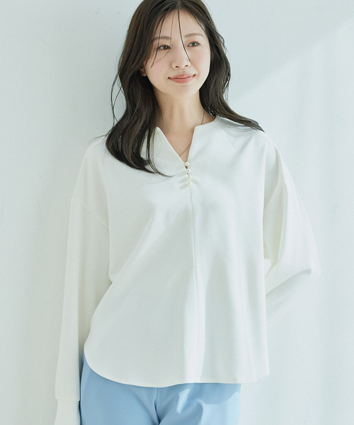 Jayro(ジャイロ)の「パールドロップカットソープルオーバー(Tシャツ/カットソー・レディース・ホワイト系その他/カーキ/ブラック・FREE)」の5枚目の写真