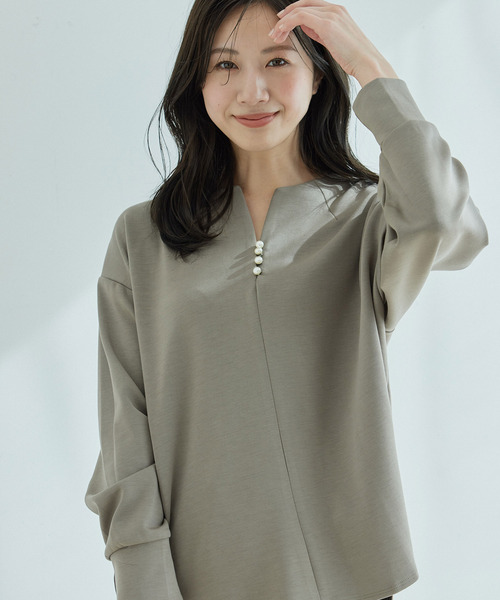 Jayro(ジャイロ)の「パールドロップカットソープルオーバー(Tシャツ/カットソー・レディース・ホワイト系その他/カーキ/ブラック・FREE)」の7枚目の写真