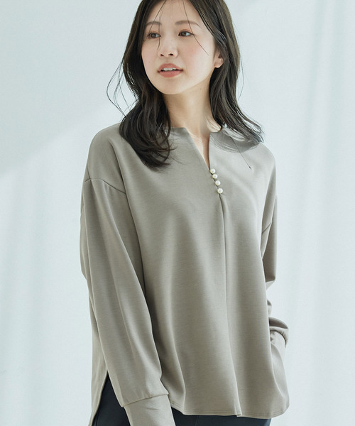 Jayro(ジャイロ)の「パールドロップカットソープルオーバー(Tシャツ/カットソー・レディース・ホワイト系その他/カーキ/ブラック・FREE)」の8枚目の写真