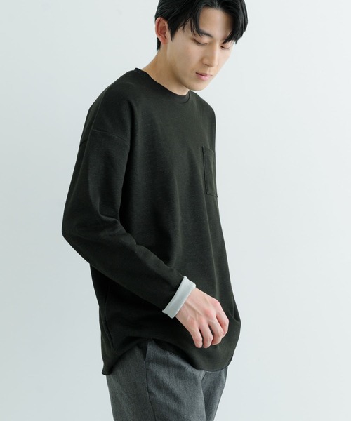 ITEMS URBANRESEARCH（アイテムズ アーバンリサーチ）の「裏配色カノコ ロングスリーブ カットソー（Tシャツ/カットソー・メンズ・ブラック/ホワイト/ベージュ/ブルー・MEDIUM/LARGE）」の2枚目の写真