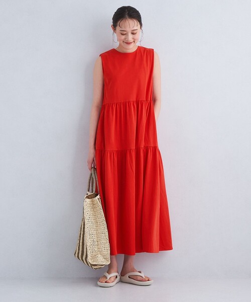 green label relaxing ロングワンピース レッド　新品 セール】SC ロング Vネック ニット ワンピース(501353833