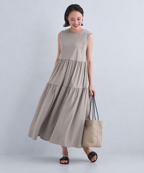 green label relaxing（グリーンレーベルリラクシング）の「［size SHORT/TALLあり］カット ティアード ワンピース -マシンウォッシャブル・吸水速乾・UVカット-（ワンピース・レディース・ブラック/ライトグレー/レッド・FREE/SHORT/TALL）」の7枚目の写真