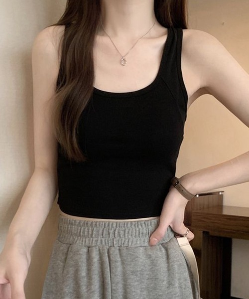 Lace Ladies(レースレディース)の「ソリッドカラー クロスバック ストラップ カップ付き タンクトップ(キャミソール・レディース・ブラック/ダークグレー/ライトグレー/ホワイト・FREE)」の5枚目の写真