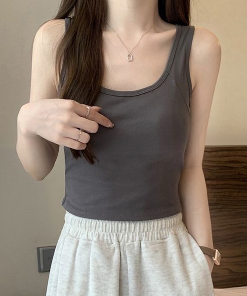 Lace Ladies(レースレディース)の「ソリッドカラー クロスバック ストラップ カップ付き タンクトップ(キャミソール・レディース・ブラック/ダークグレー/ライトグレー/ホワイト・FREE)」の7枚目の写真