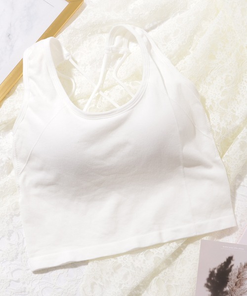 Lace Ladies(レースレディース)の「ソリッドカラー クロスバック ストラップ カップ付き タンクトップ(キャミソール・レディース・ブラック/ダークグレー/ライトグレー/ホワイト・FREE)」の10枚目の写真