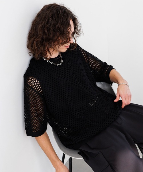 HARE(ハレ)の「オーバーメッシュニットプルオーバーSS(HARE)(ニット/セーター・メンズ・オレンジ/グレー/ブラック/パープル・MEDIUM/SMALL)」の18枚目の写真