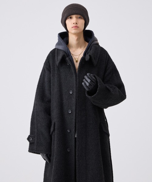 soerte ウールブレンドシャギーオーバーコート ブラック3 Wool Blend Shaggy Over Coat / ウールブレンドシャギーオーバーコート