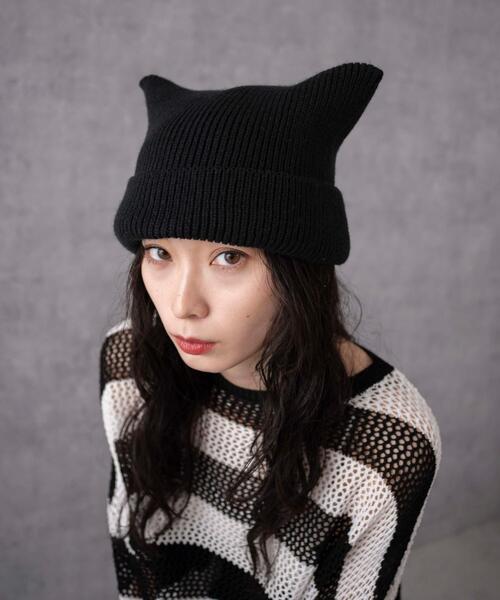 WEGO(ウィゴー)の「WEGO/ネコミミニットキャップ(ニットキャップ/ビーニー・レディース・ブラック/オフホワイト・FREE)」の6枚目の写真