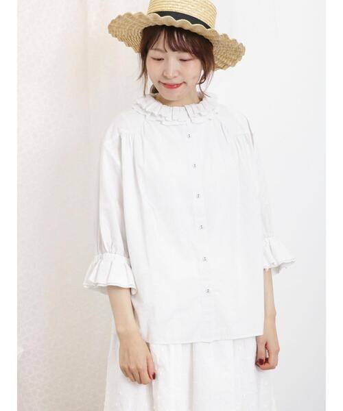 Samansa Mos2(サマンサ モスモス)の「フリルカラー七分袖ブラウス(シャツ/ブラウス・レディース・オフホワイト/ベージュ/チャコールグレー/ピンク・F)」の5枚目の写真