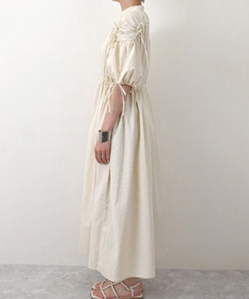 STYLEBLOCK（スタイルブロック）の「先染めストライプギャザーリボンワンピース（ワンピース・レディース・ピンク/ライトブルー/ライトベージュ・M）」の6枚目の写真