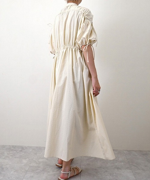 STYLEBLOCK（スタイルブロック）の「先染めストライプギャザーリボンワンピース（ワンピース・レディース・ピンク/ライトブルー/ライトベージュ・M）」の7枚目の写真