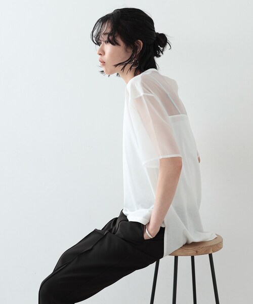 GALLEST(ギャレスト)の「◆シアーミックストップス(Tシャツ/カットソー・レディース・ホワイト/ライトグレー/ブラック・38)」の2枚目の写真