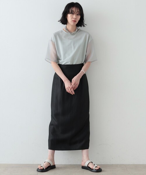 GALLEST(ギャレスト)の「◆シアーミックストップス(Tシャツ/カットソー・レディース・ホワイト/ライトグレー/ブラック・38)」の4枚目の写真