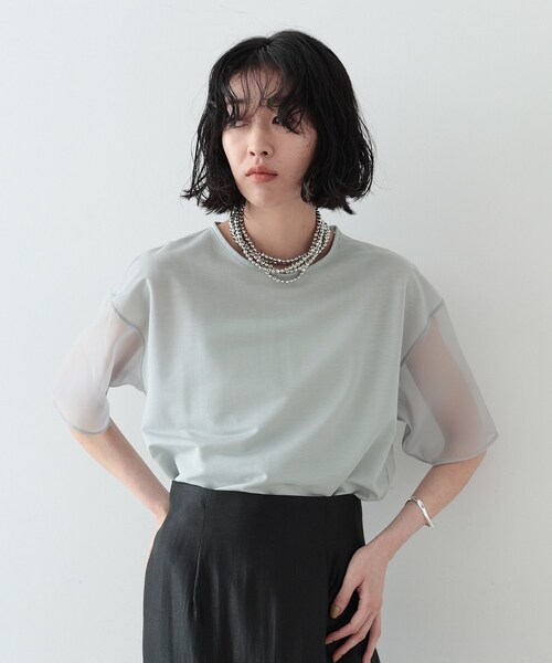 GALLEST(ギャレスト)の「◆シアーミックストップス(Tシャツ/カットソー・レディース・ホワイト/ライトグレー/ブラック・38)」の7枚目の写真