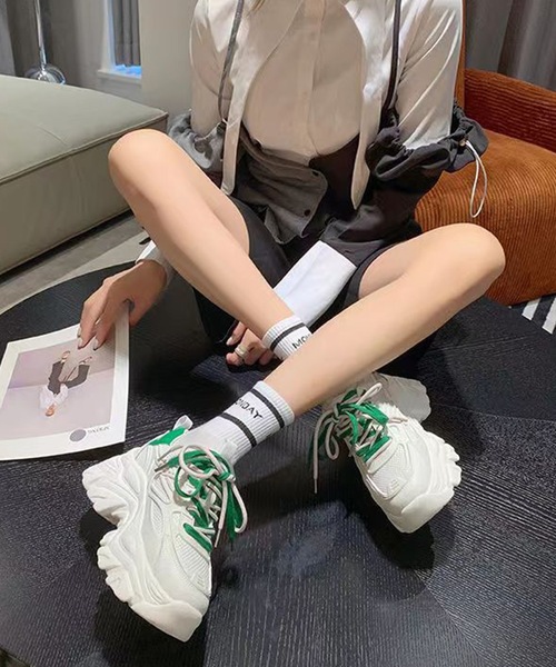 Lace Ladies(レースレディース)の「シューレース付き メッシュ ドッキング 厚底 スニーカー(スニーカー・レディース・グリーン/アイボリー・23/24/22.5/24.5/23.5/ 25)」の20枚目の写真