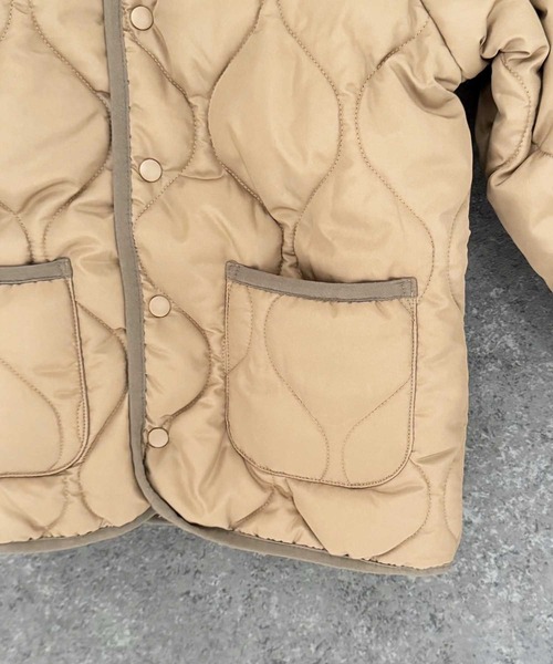 セール】ノーカラーキルティングジャケット（ノーカラージャケット