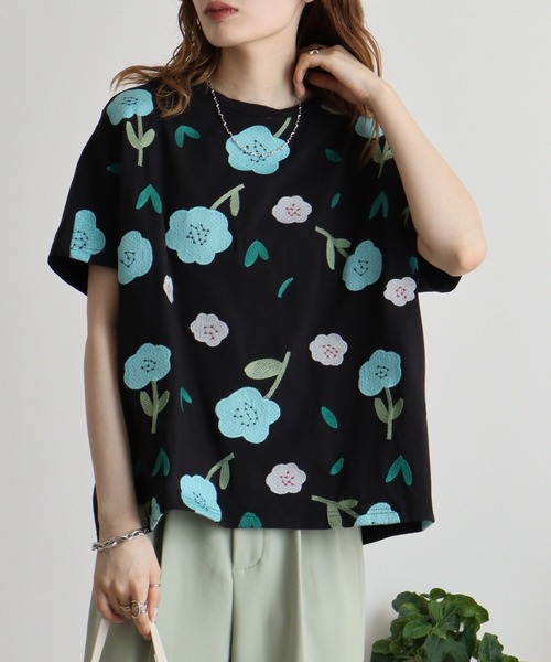 イマゴ / 大柄花刺繍ドルマンTシャツ 楽天市場】フラワーショップ刺繍ドルマンTシャツ emago