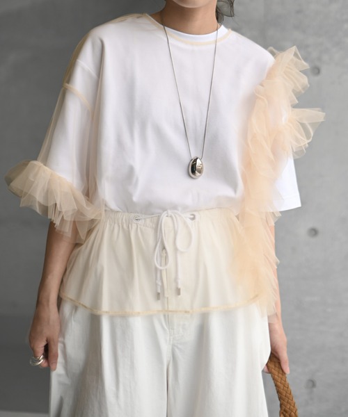 Marient（マリエント）の「チュールフリルアシメBL（シャツ/ブラウス・レディース・グレー/ベージュ/ブラック・FREE）」の3枚目の写真