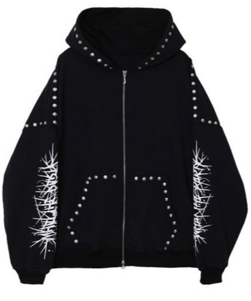 WHAT THE PARTY(ワッツザパーティー)の「韓国ブランド WHAT THE PARTY ワットザパーティー WTP HOODIE スタッズ ジップパーカー ジップフーディー 長袖パーカー 長袖トップス ドラゴンパーカー オーバーサイズ 羽織り 韓国ファッション 韓国ストリート ストリートファッション(パーカー・メンズ・ブラック・ONE SIZE)」の15枚目の写真