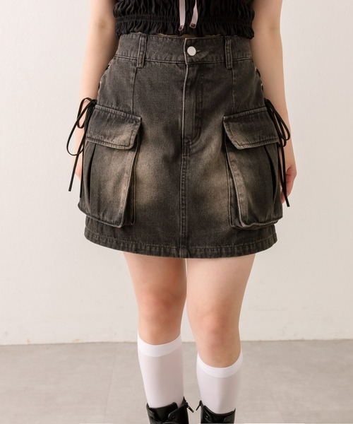 OLIVE des OLIVE（オリーブデオリーブ）の「サイドレースアップカーゴミニスカート（スカート・レディース・グレー/チェック/その他/ブラック・FREE）」の2枚目の写真