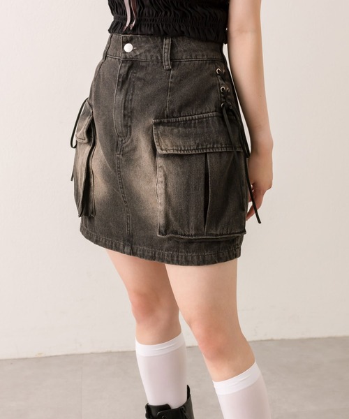 OLIVE des OLIVE（オリーブデオリーブ）の「サイドレースアップカーゴミニスカート（スカート・レディース・グレー/チェック/その他/ブラック・FREE）」の18枚目の写真