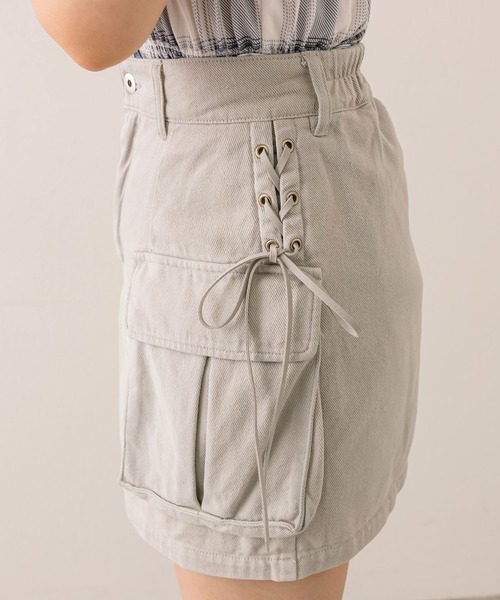 OLIVE des OLIVE（オリーブデオリーブ）の「サイドレースアップカーゴミニスカート（スカート・レディース・グレー/チェック/その他/ブラック・FREE）」の5枚目の写真