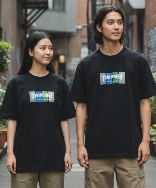 THRASHER(スラッシャー)の「4C BOX LOGO S/S T-SHIRTS/スラッシャー5.6オンススタンダードフィット4カラーボックスロゴプリント半袖Tシャツ(Tシャツ/カットソー・メンズ・ブラック系その他2/ホワイト系その他2/ブラック系その他/ホワイト系その他・MEDIUM/X-LARGE/LARGE/XX-LARGE)」の1枚目の写真