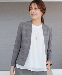 emmi atelier ノーカラージャケット グレー系チェック