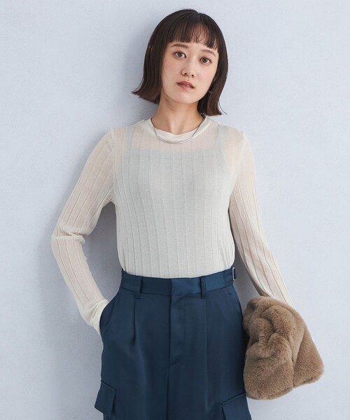 green label relaxing（グリーンレーベルリラクシング）の「シアー ワイドテレコ プルオーバー カットソー（Tシャツ/カットソー・レディース・ナチュラル/ブラック/レッド・FREE）」の2枚目の写真