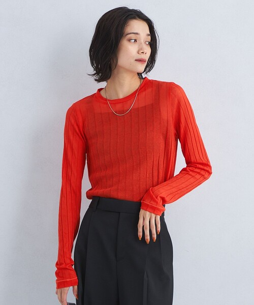 green label relaxing（グリーンレーベルリラクシング）の「シアー ワイドテレコ プルオーバー カットソー（Tシャツ/カットソー・レディース・ナチュラル/ブラック/レッド・FREE）」の3枚目の写真