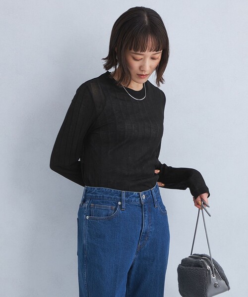 green label relaxing（グリーンレーベルリラクシング）の「シアー ワイドテレコ プルオーバー カットソー（Tシャツ/カットソー・レディース・ナチュラル/ブラック/レッド・FREE）」の4枚目の写真