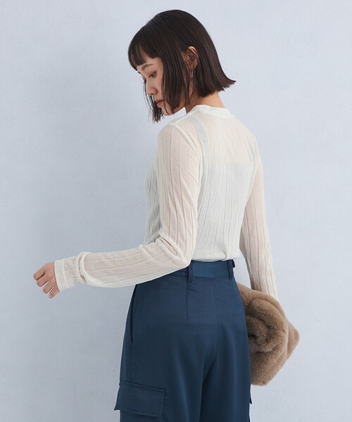 green label relaxing（グリーンレーベルリラクシング）の「シアー ワイドテレコ プルオーバー カットソー（Tシャツ/カットソー・レディース・ナチュラル/ブラック/レッド・FREE）」の6枚目の写真