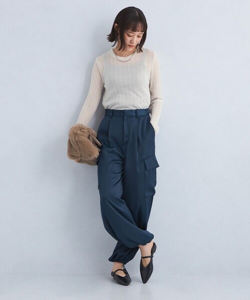 green label relaxing（グリーンレーベルリラクシング）の「シアー ワイドテレコ プルオーバー カットソー（Tシャツ/カットソー・レディース・ナチュラル/ブラック/レッド・FREE）」の7枚目の写真