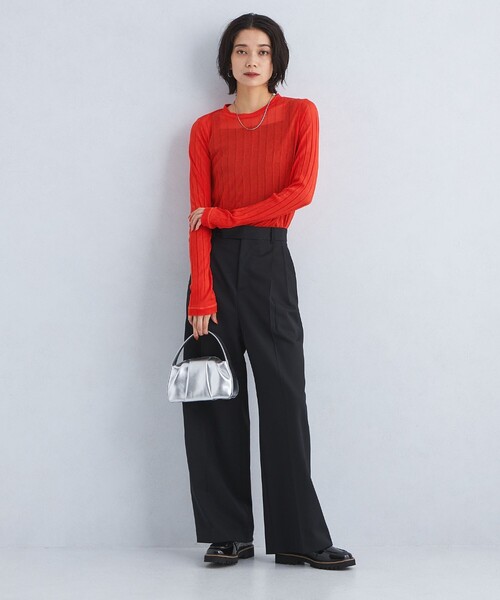 green label relaxing（グリーンレーベルリラクシング）の「シアー ワイドテレコ プルオーバー カットソー（Tシャツ/カットソー・レディース・ナチュラル/ブラック/レッド・FREE）」の10枚目の写真