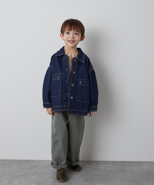 riziere(リジェール)の「配色ステッチデニムジャケット(デニムジャケット・キッズ・インディゴブルー・90/100/110/120/130/140/150)」の4枚目の写真