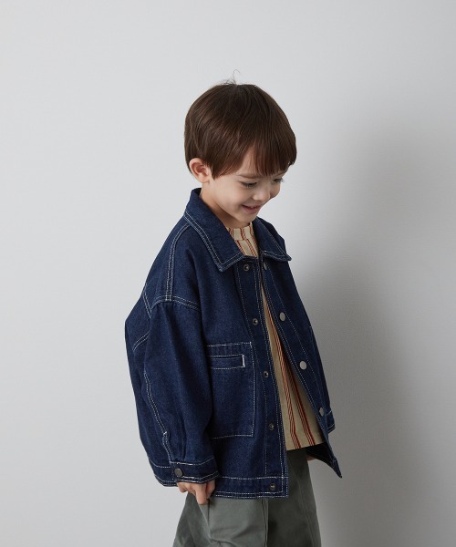 riziere(リジェール)の「配色ステッチデニムジャケット(デニムジャケット・キッズ・インディゴブルー・90/100/110/120/130/140/150)」の5枚目の写真