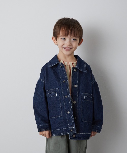 riziere(リジェール)の「配色ステッチデニムジャケット(デニムジャケット・キッズ・インディゴブルー・90/100/110/120/130/140/150)」の6枚目の写真