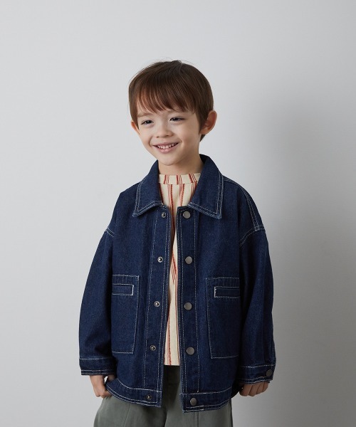 riziere(リジェール)の「配色ステッチデニムジャケット(デニムジャケット・キッズ・インディゴブルー・90/100/110/120/130/140/150)」の7枚目の写真