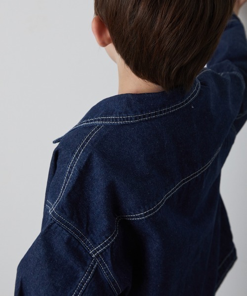riziere(リジェール)の「配色ステッチデニムジャケット(デニムジャケット・キッズ・インディゴブルー・90/100/110/120/130/140/150)」の11枚目の写真