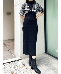 チェックジャカードドッキングニットワンピース