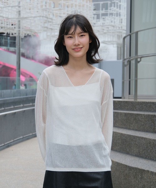 CLEAN SPACE(クリーンスペース)の「ストライプシアーニット(Tシャツ/カットソー・レディース・ブラック/ホワイト・M)」の6枚目の写真