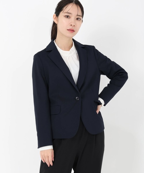 STRAWBERRY-FIELDS（ストロベリーフィールズ）の「ジャージテーラードジャケット（ノーカラージャケット・レディース・ブラック/ベージュ/ネイビー・2）」の3枚目の写真