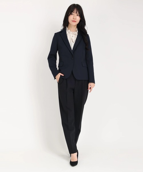 STRAWBERRY-FIELDS（ストロベリーフィールズ）の「ジャージテーラードジャケット（ノーカラージャケット・レディース・ブラック/ベージュ/ネイビー・2）」の10枚目の写真